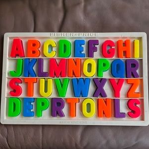Vintage Fisher-Price magnetic letters/numbers with board & LOTS of extra pieces